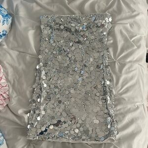 Boutique Silver Sequin Strapless Dress